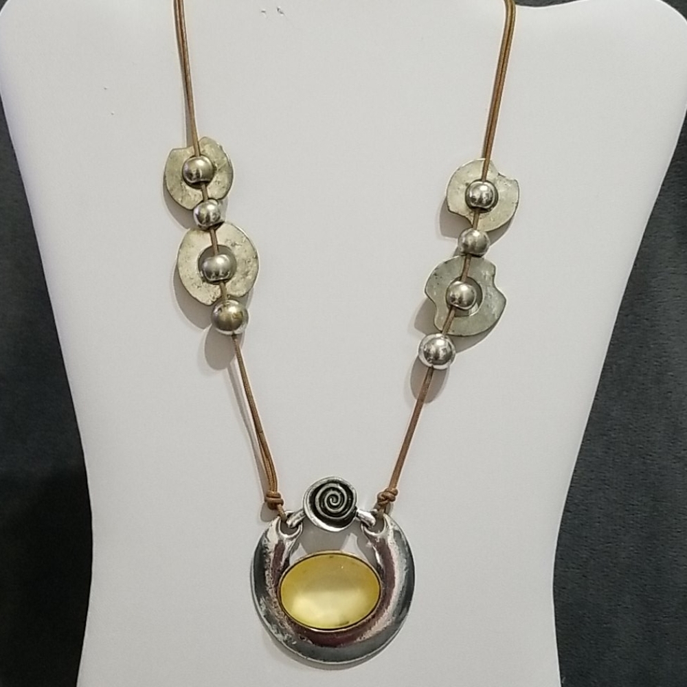 Silver and Yellow Medallion Necklace